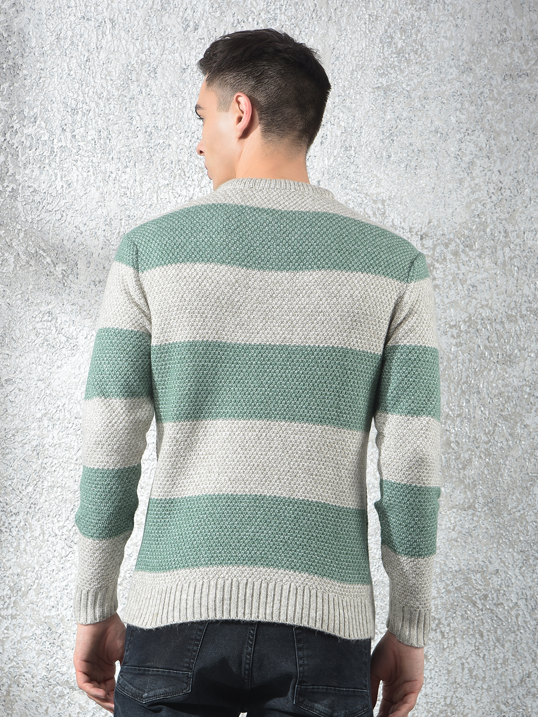Numero Uno Men Grey Argyl Round Neck Flat Knitted Sweater